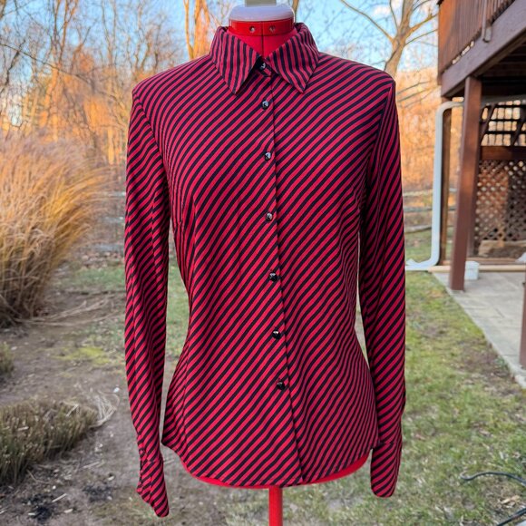 Red & Black Striped Button Down Top - Picture 5 of 6
